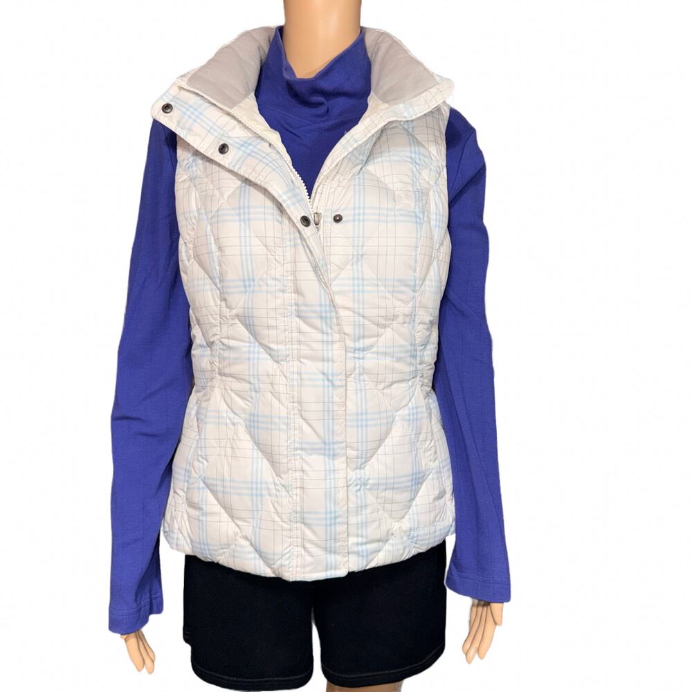 Y2K Eddie Bauer Womens Goose Down Puffer Vest Quilted Plaid Blue White Medium